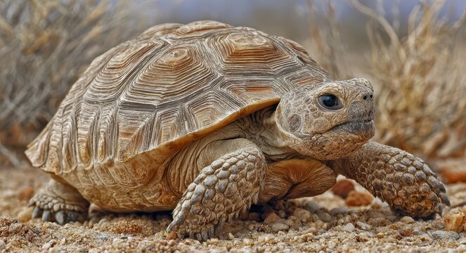 Ancient Gopherus Agassizii: A Desert Tortoise Amidst the Mojave's Timeless Beauty