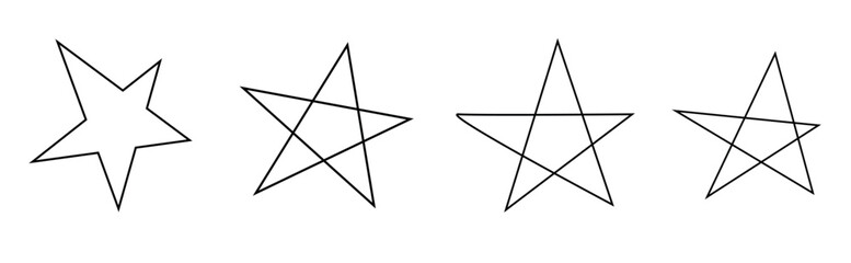 Four hand drawn stars in a row on a white background
