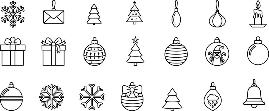 Hand drawn christmas ornaments and holiday decorations collection
