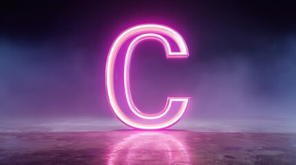 Neon letter c glowing in dark room for modern design concept