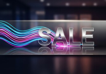 Modern Sale Banner with Neon Wave Lines and Gradient Background