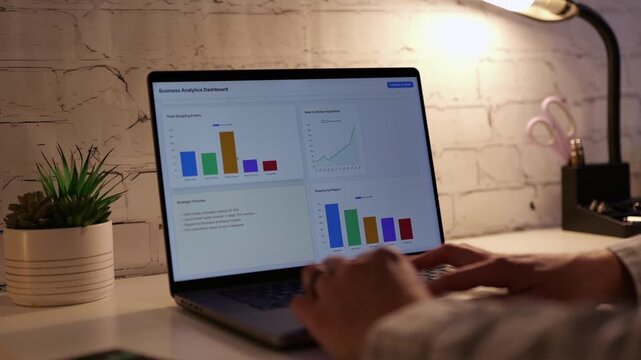 Middle Aged Male Businessman Viewing Annual Business Analytics Dashboard Fueled by Holiday Sales and Specials - Business Intelligence Analyst Concept