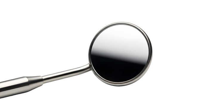 Dental mirror reflecting light in a clinical setting isolated PNG with Transparent Background