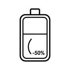 Battery icon showing half charge level with negative fifty percent indicator