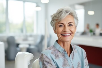 Senior woman smiling in a dental office
