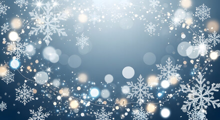 Elegant silver and blue New Year background with snowflakes, sparkling lights, clean and classy design