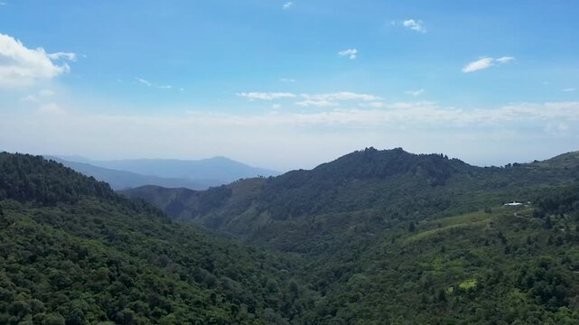 Aerial drone view of lush mountain jungle near Pichinde Colombia, farallones de Cali. High quality FullHD footage