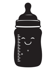 Baby bottle silhouette, cute feeding bottle vector, infant milk bottle icon, baby nursery design element, feeding bottle outline, baby care graphic, adorable bottle illustration