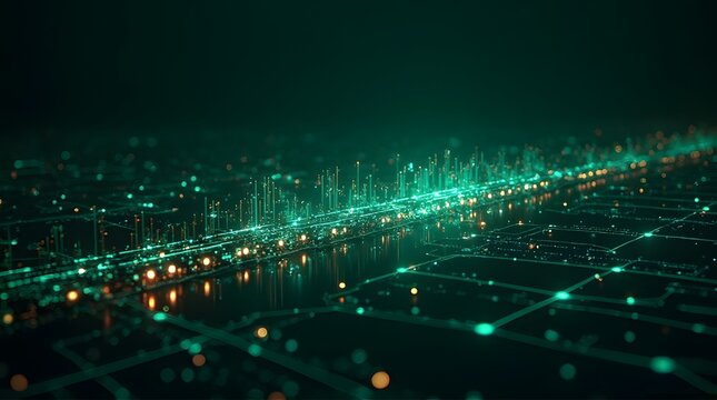 Green digital grid perspective landscape

