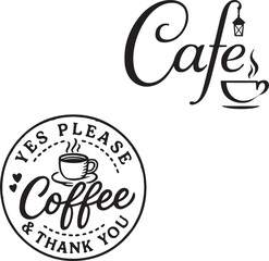 Vintage coffee cup icon and label set with hot espresso drink symbol illustration