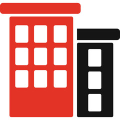 Red And Black Building Icons With Transparent Background Representing Urban Architecture And Cityscape Design Elements