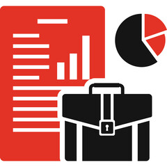 Red and Black Business Infographic With Briefcase and Pie Chart Representing Financial Data Analysis and Planning