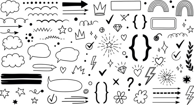 Collection of hand drawn doodle elements for design and decoration