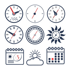 Obraz premium Time, Weather, and Calendar Icon Set Vector