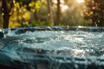 Water splashing in a hot tub during sunset
