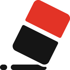Red and Black Eraser Symbol Icon Clean Erasing Mark Isolated On White Background With Shadow and Small Erase Dust Particle