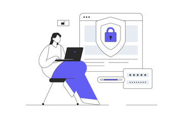 Personal information security, account access, verification and authentication. Web page protected with password and code. Flat Cartoon Vector Illustration, icon Stylish abstract design landing page 
