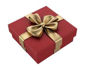 Obraz premium Red Gift Box with Gold Ribbon and Bow - Transparent Background