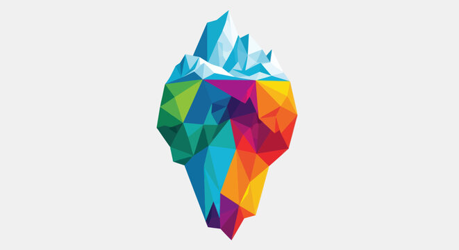 Abstract geometric iceberg illustration colorful digital art on white background
