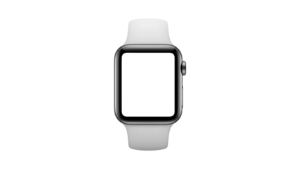 Modern smartwatch with white strap and transparent display, png, isolated on transparent background, perfect for design and marketing, top view, flat lay