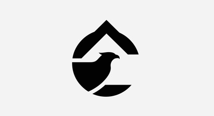 Abstract geometric illustration of a bird within a drop shape