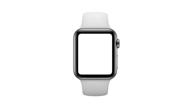 Modern smartwatch with white strap and transparent display, png, isolated on transparent background, perfect for design and marketing, top view, flat lay