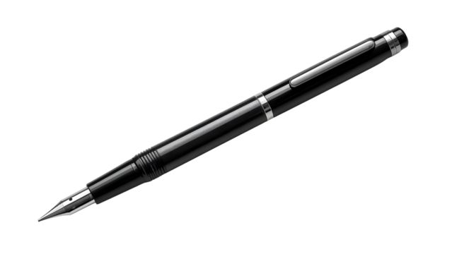 black fountain pen with metallic highlights, png, isolated on transparent background, perfect for design and marketing