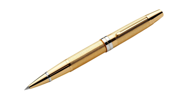 Golden ballpoint pen with metallic highlights, png, isolated on transparent background, perfect for design and marketing - Powered by Adobe