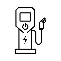 Modern electric vehicle charging station icon with power button and lightning bolt symbol