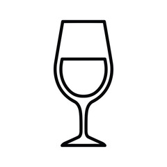 Simple line art icon of a wine glass filled with white wine