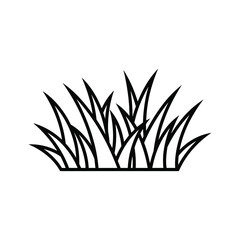 Simple black and white line drawing of a clump of grass with sharp blades