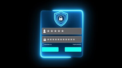 Cybersecurity protects passwords and secure internet access. It is crucial to have secure login and protection in the online world. Users enter their passwords on black background 4k animated.