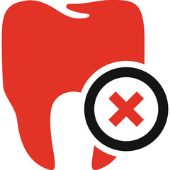 Obraz premium Red and Black Graphic Illustration of a Diseased Tooth with a Cross Symbol Indicating Dental Problems Against a White Background