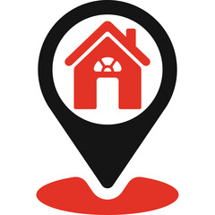 Red And Black House Location Pin Icon With Transparent Background Representing Real Estate Or Navigation