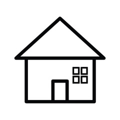 Simple outline drawing of a house with a roof door and window