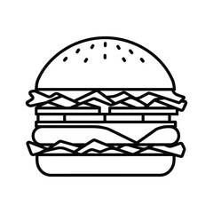 Simple outline drawing of a delicious hamburger with lettuce and cheese