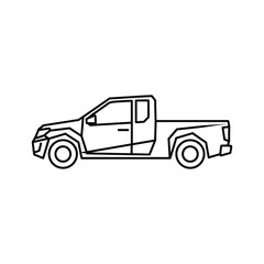 Simple black and white line drawing of a modern pickup truck