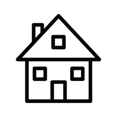 Simple outline drawing of a two story house with chimney and windows
