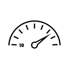 Simple line art icon of a speedometer or gauge showing a reading