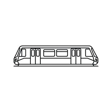 Modern streamlined subway train carriage viewed from the side in a simple line art illustration