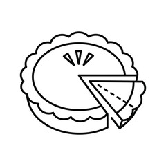 Simple outline drawing of a pie with one slice removed and a wedge cut out