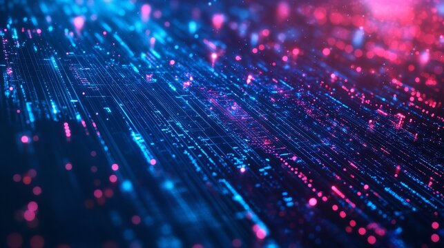 Dynamic digital network streams with vibrant blue and pink data flow creating a futuristic abstract technological concept