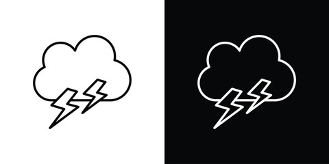 Cloud lightning icons pack. Set of black and white liner stroke symbols