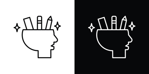 Creativity icons pack. Set of black and white liner stroke symbols