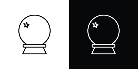 Crystal ball icons pack. Set of black and white liner stroke symbols