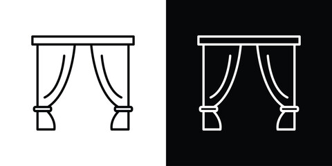 Curtains icons pack. Set of black and white liner stroke symbols