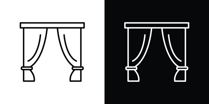 Curtains icons pack. Set of black and white liner stroke symbols