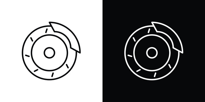 Disk brake icons pack. Set of black and white liner stroke symbols