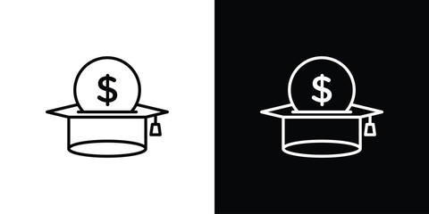 Education cost icons pack. Set of black and white liner stroke symbols