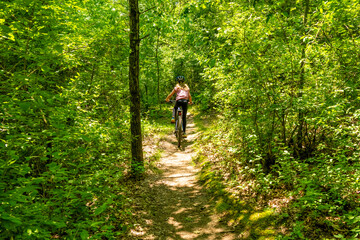 Mountain Biking on a Forest Trail